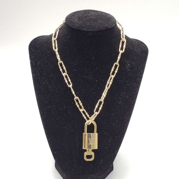 Authentic Louis Vuitton Lock and Key Gold Color with Gold Plated Chain Necklace - Picture 9 of 11